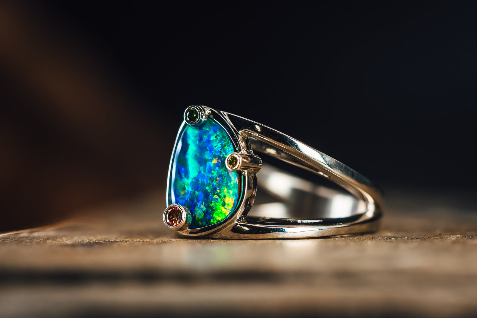 14k White Gold Australian Opal Ring