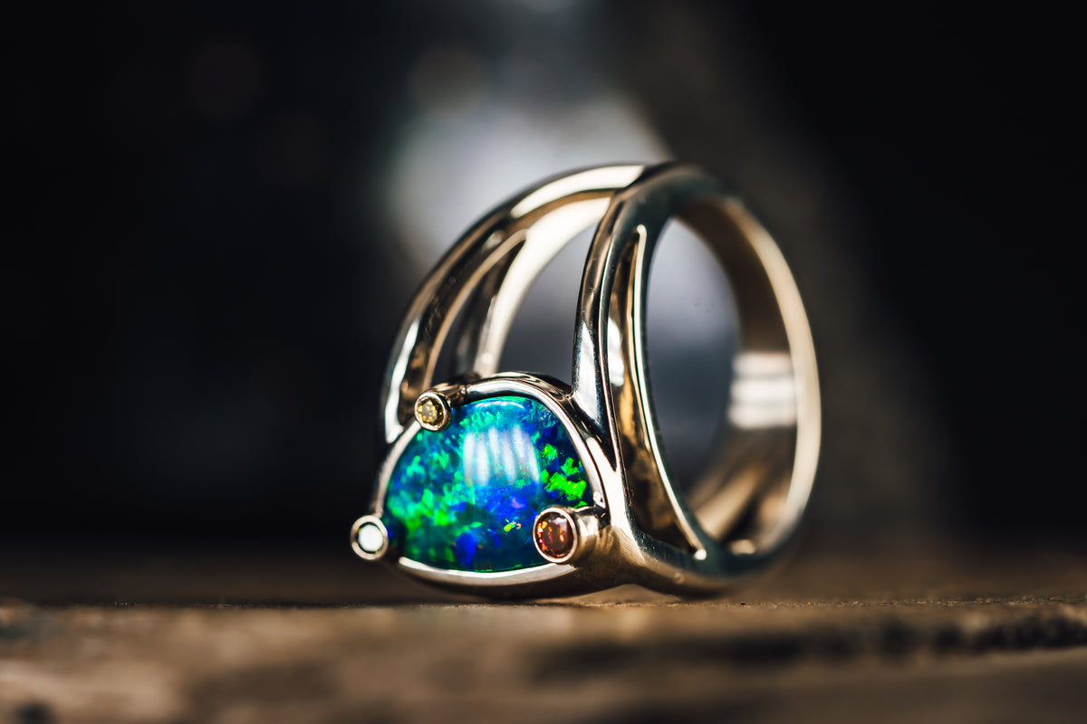 14k White Gold Australian Opal Ring