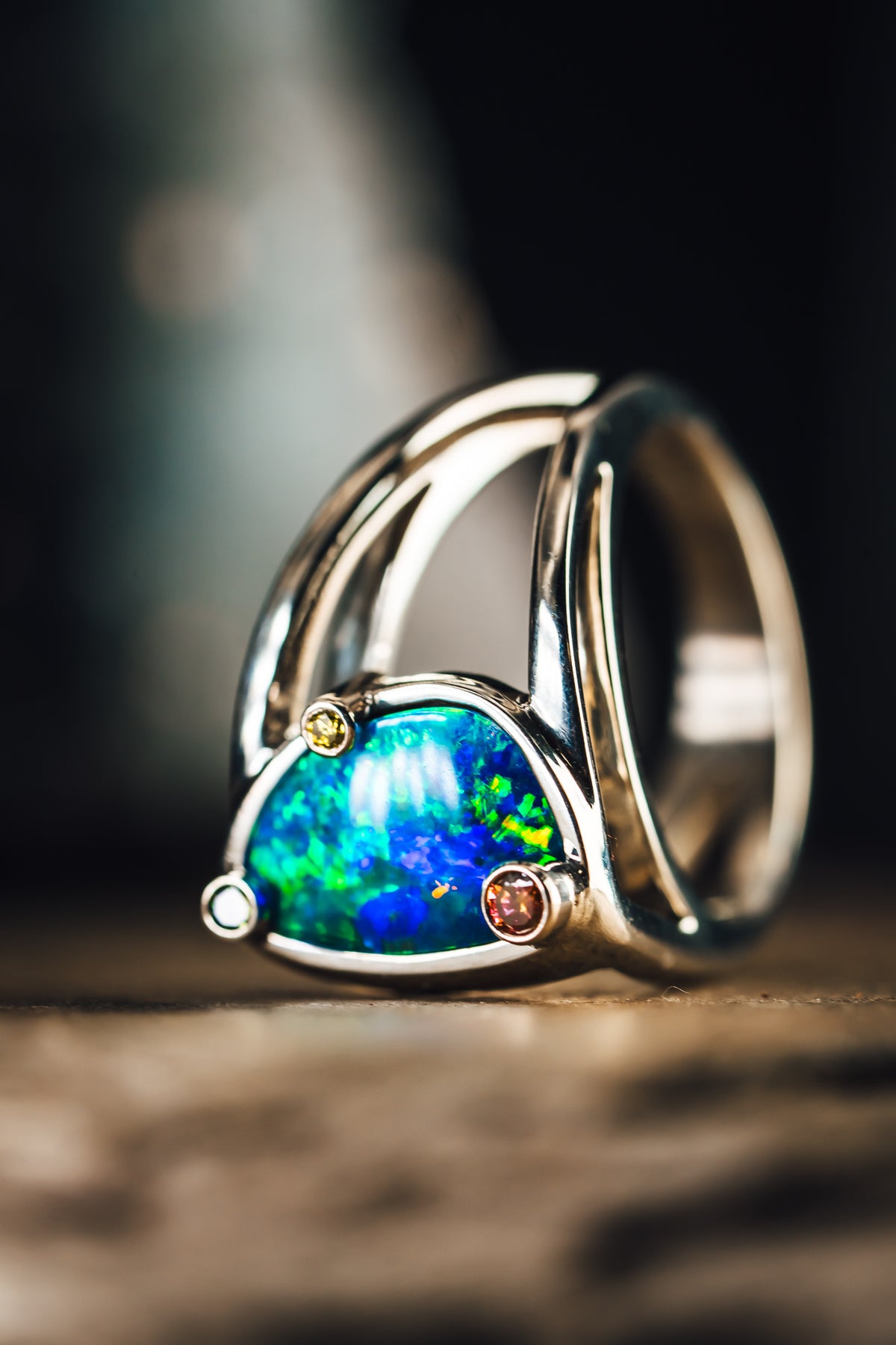 14k White Gold Australian Opal Ring