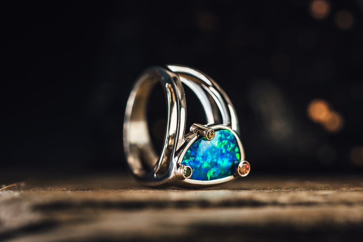 14k White Gold Australian Opal Ring