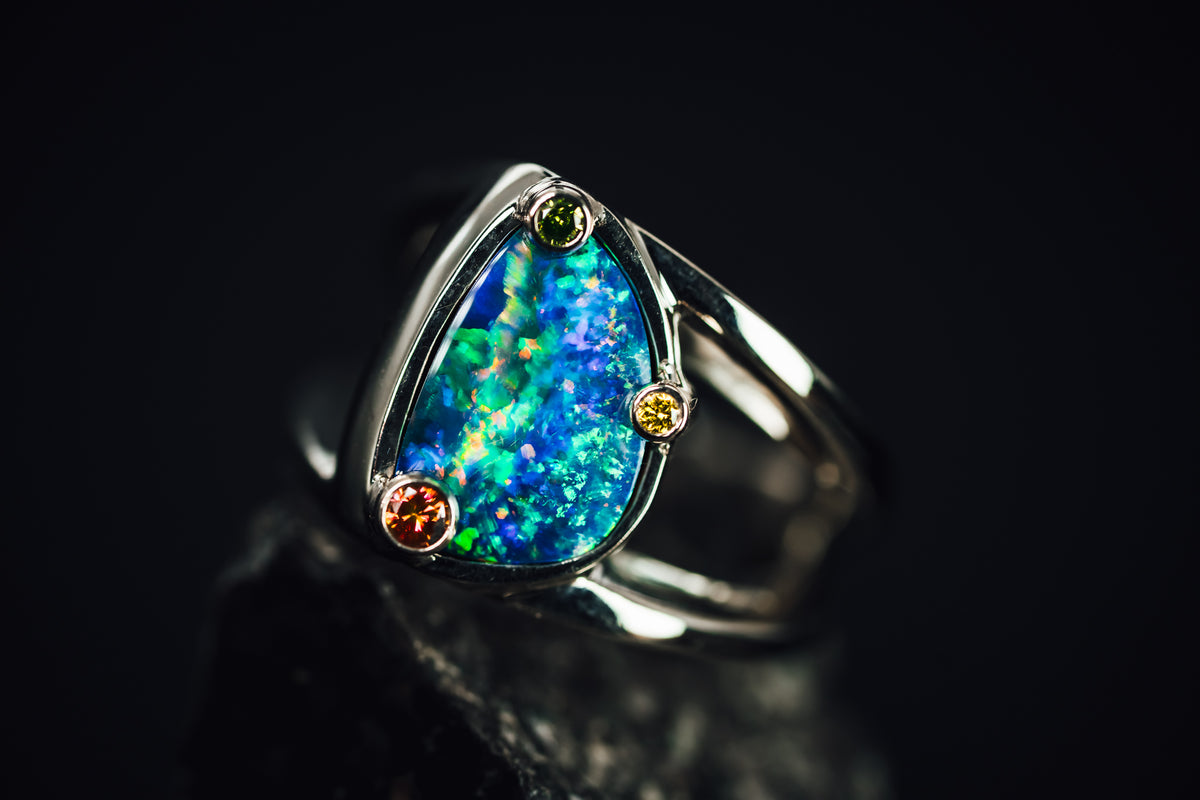 14k White Gold Australian Opal Ring