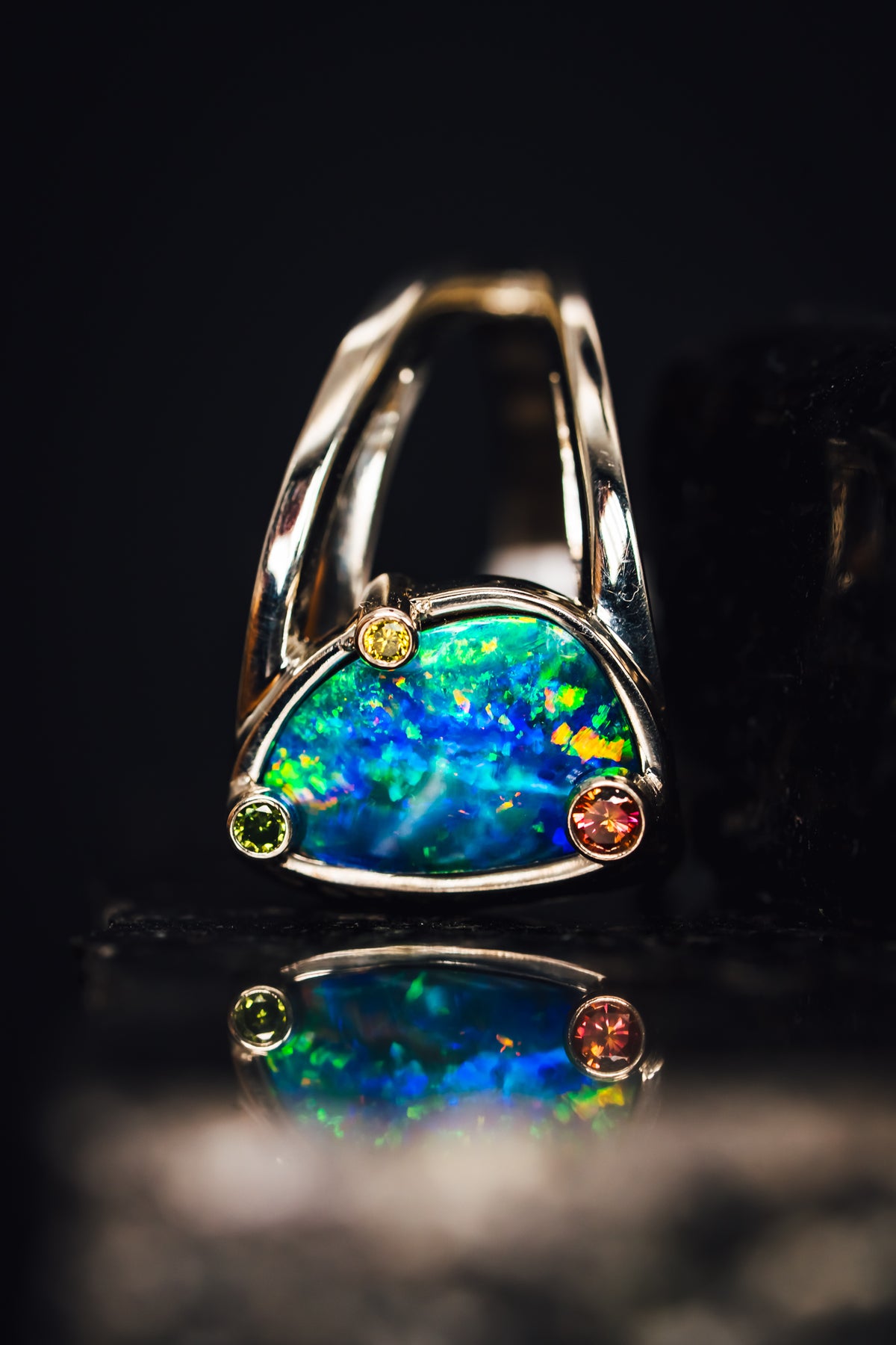 14k White Gold Australian Opal Ring