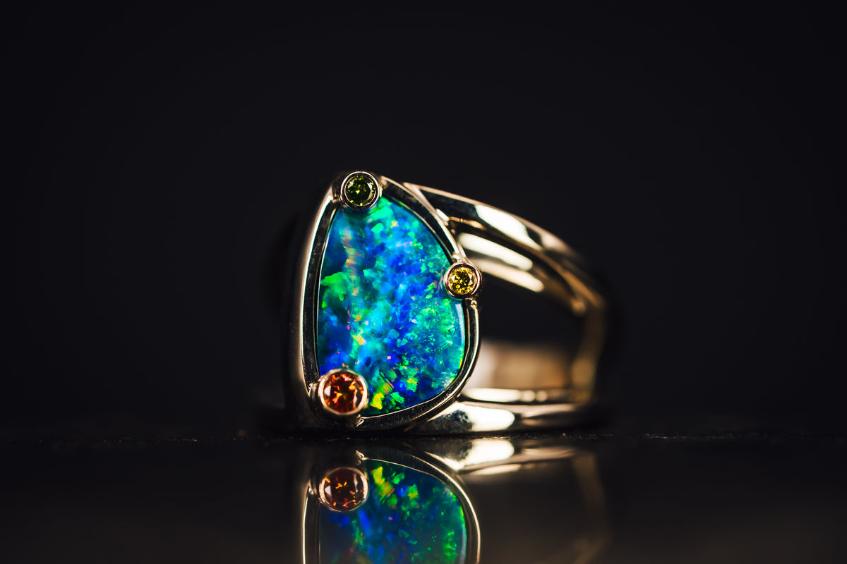 14k White Gold Australian Opal Ring