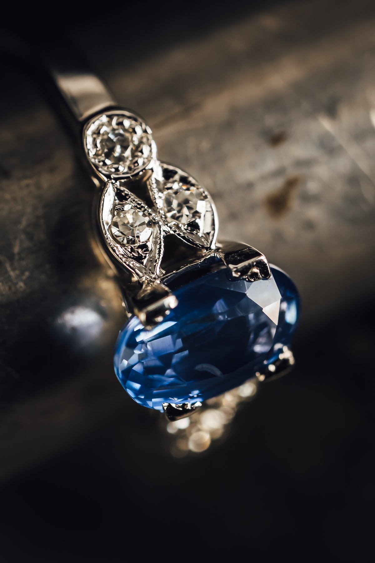 14k White Gold Sapphire and Diamond Ring