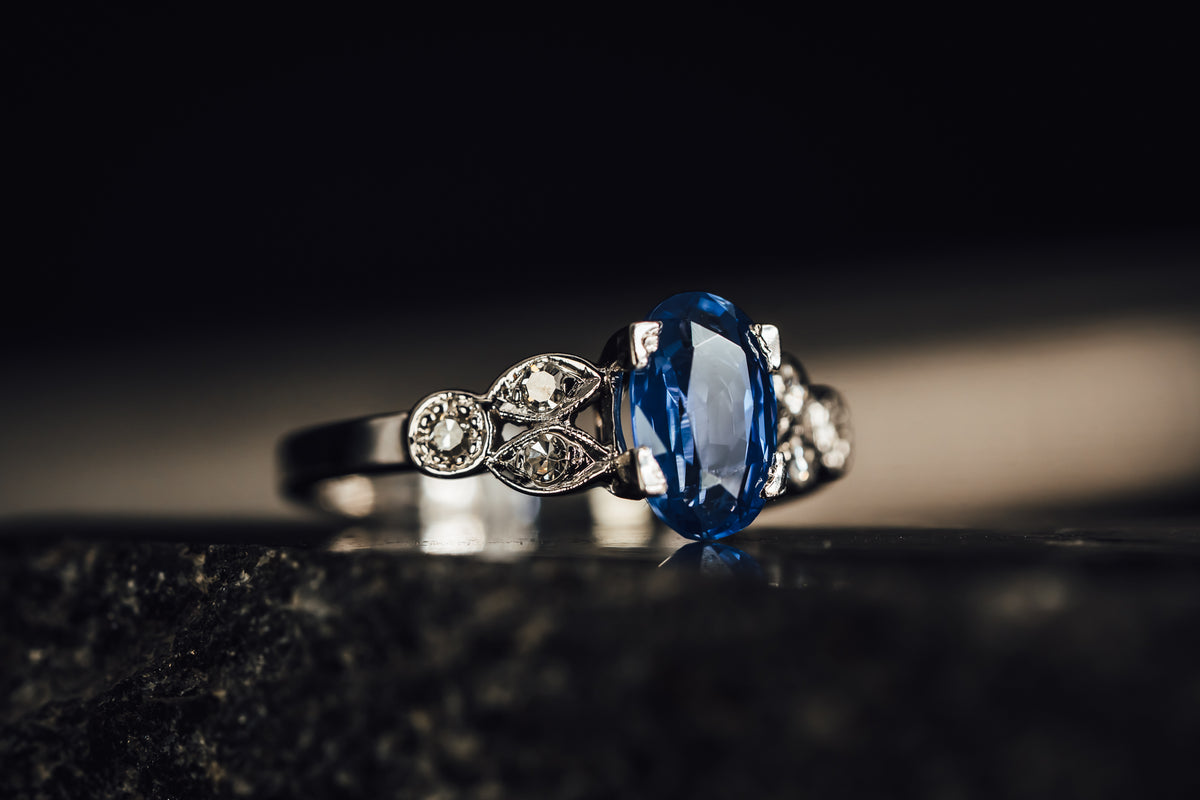 14k White Gold Sapphire and Diamond Ring