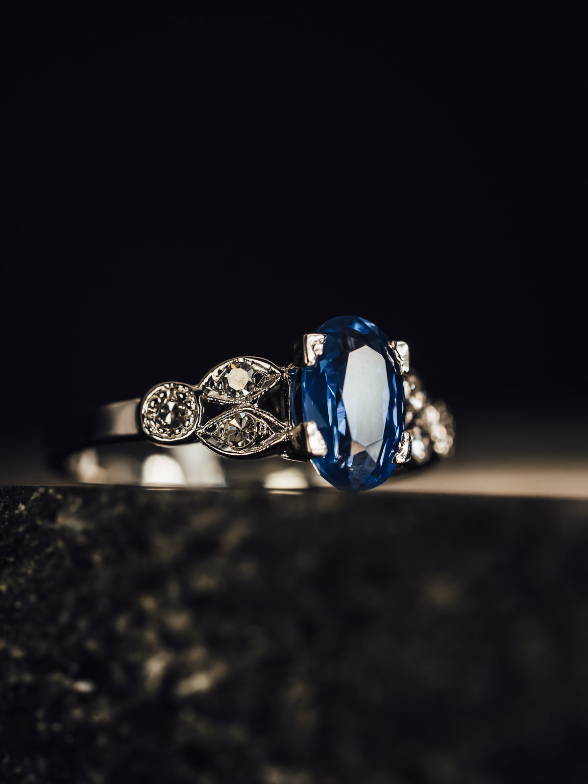 14k White Gold Sapphire and Diamond Ring