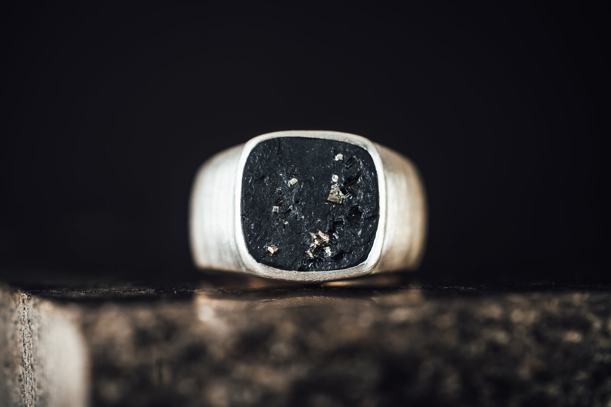 Sterling Silver Ring w/ Pyrite Infused Slate