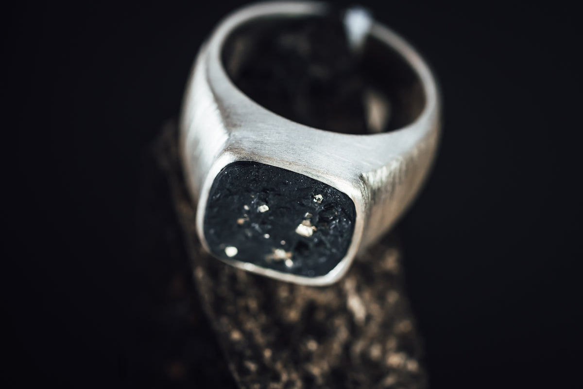 Sterling Silver Ring w/ Pyrite Infused Slate