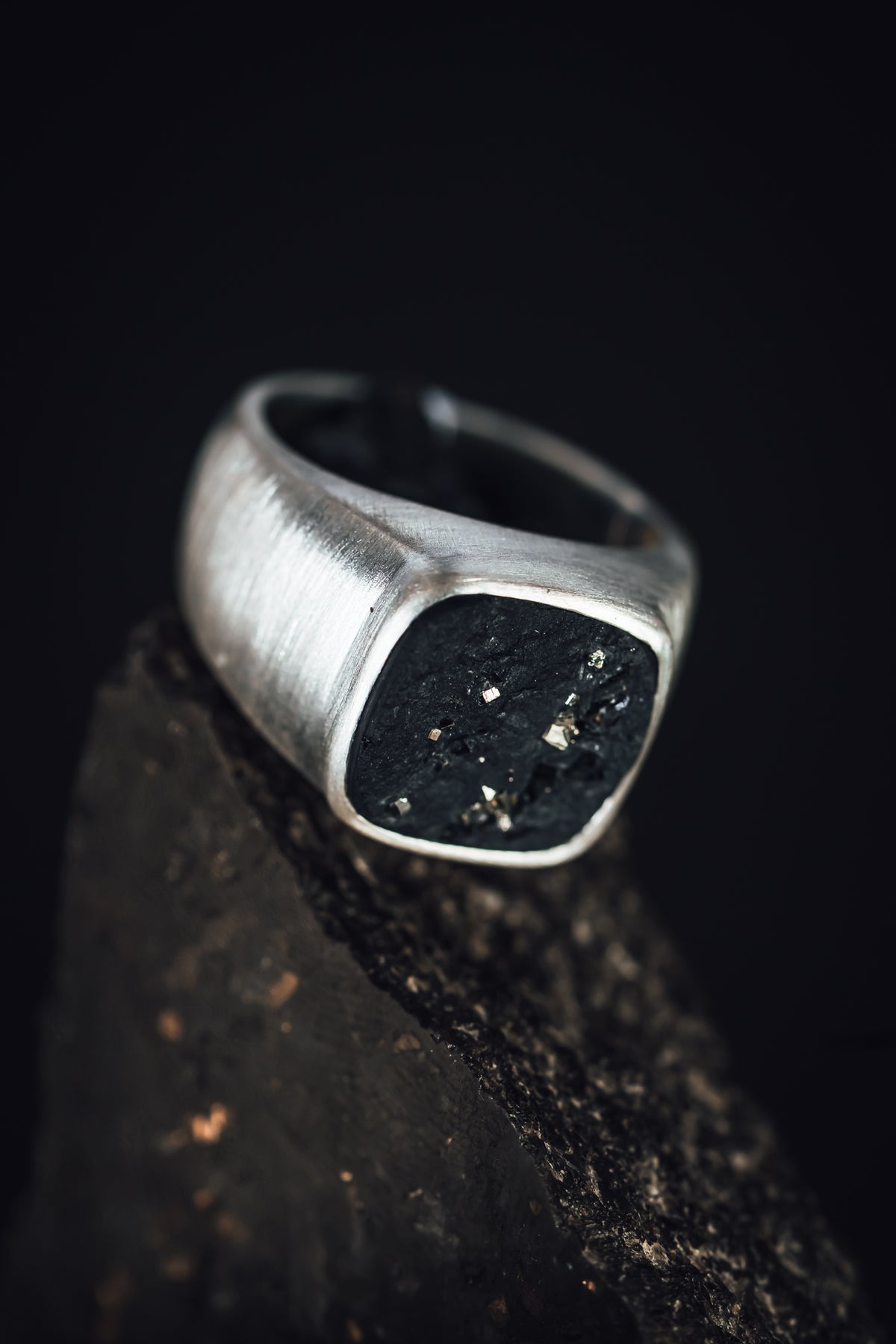 Sterling Silver Ring w/ Pyrite Infused Slate