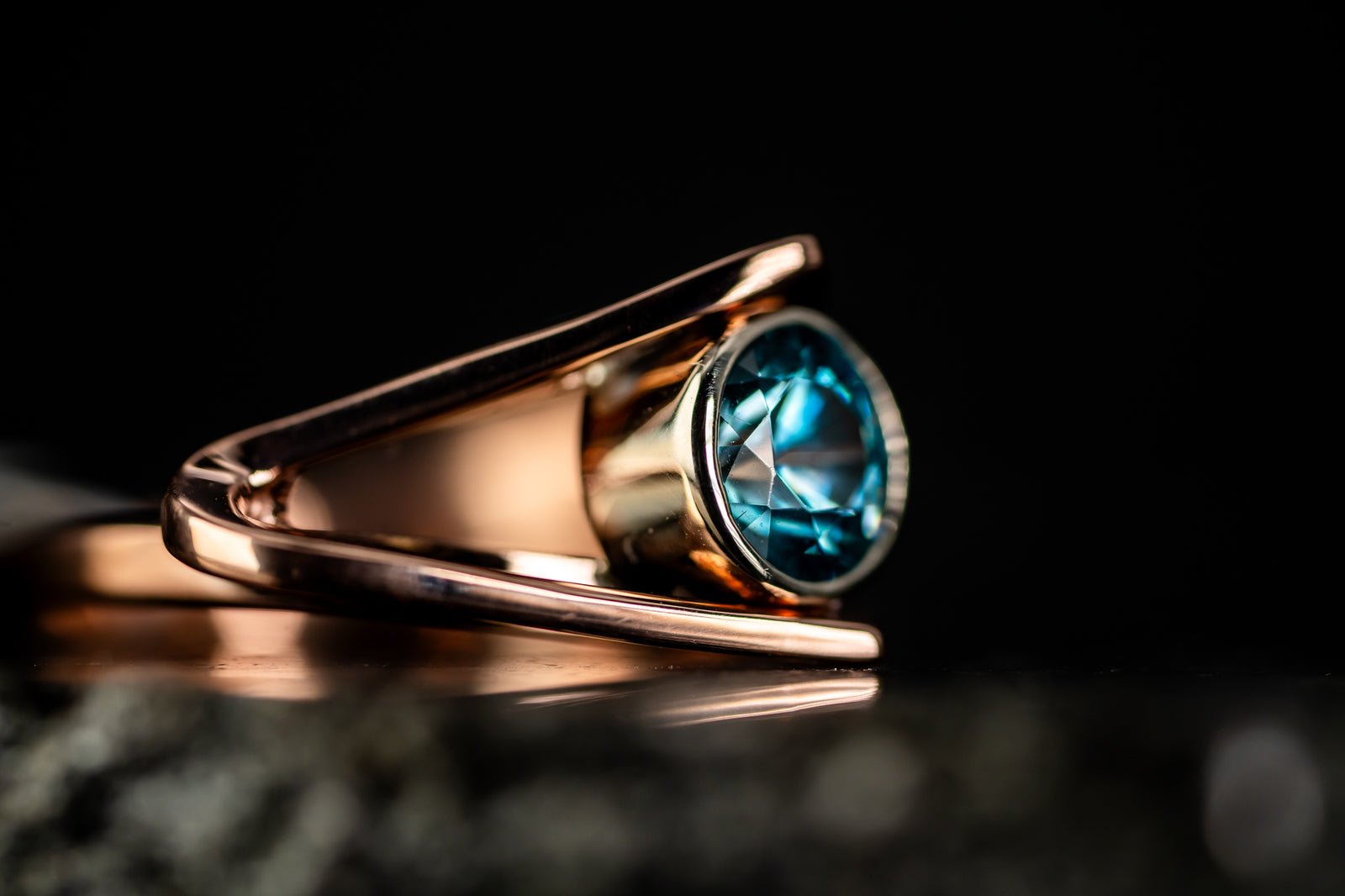 14k Rose Gold Blue Zircon Ring