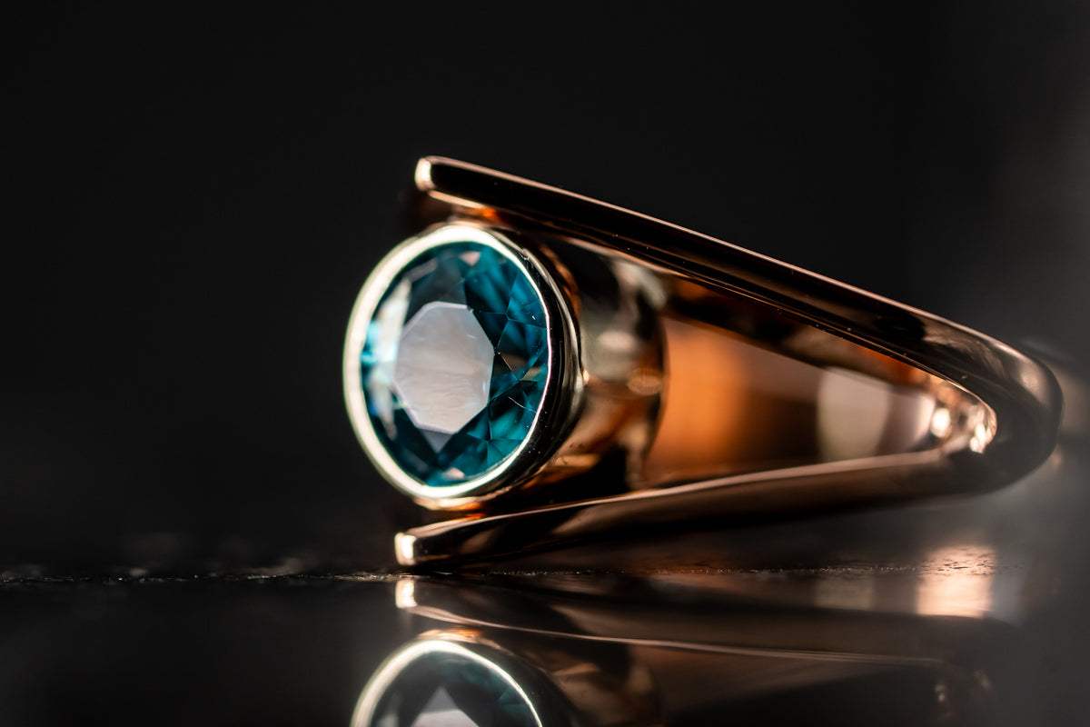 14k Rose Gold Blue Zircon Ring