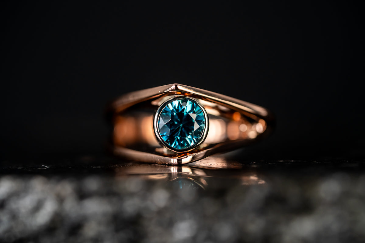 14k Rose Gold Blue Zircon Ring