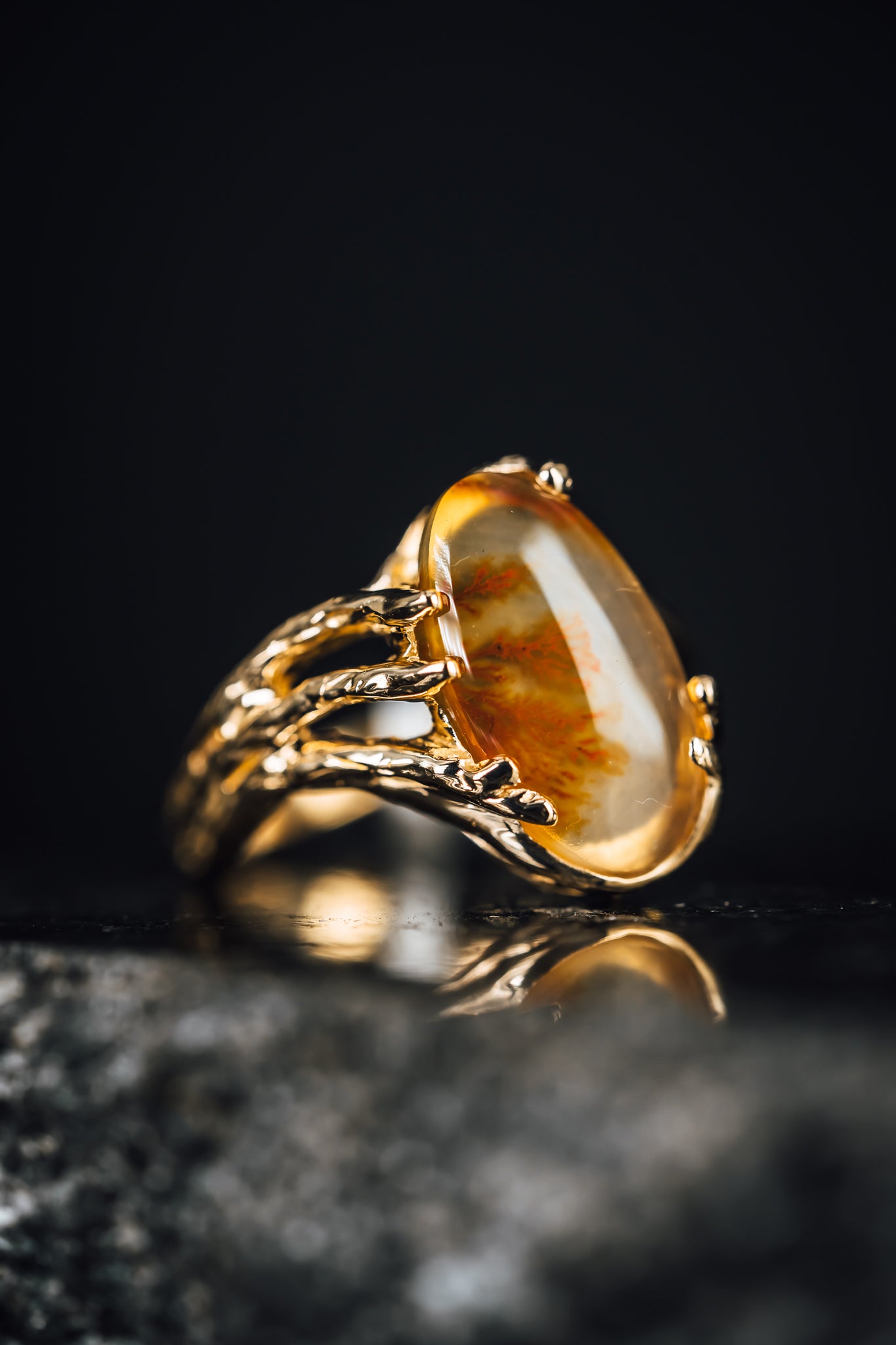 14k Yellow Gold Custom Moss Agate Ring