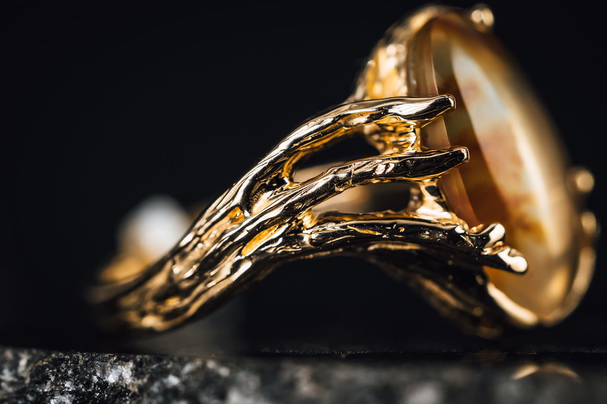 14k Yellow Gold Custom Moss Agate Ring