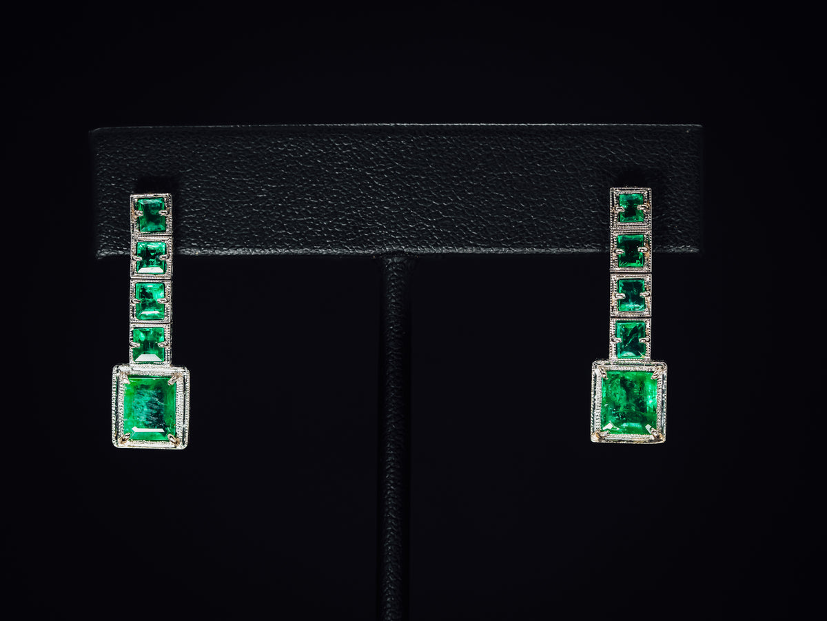 14k White Gold Emerald Drop Earrings