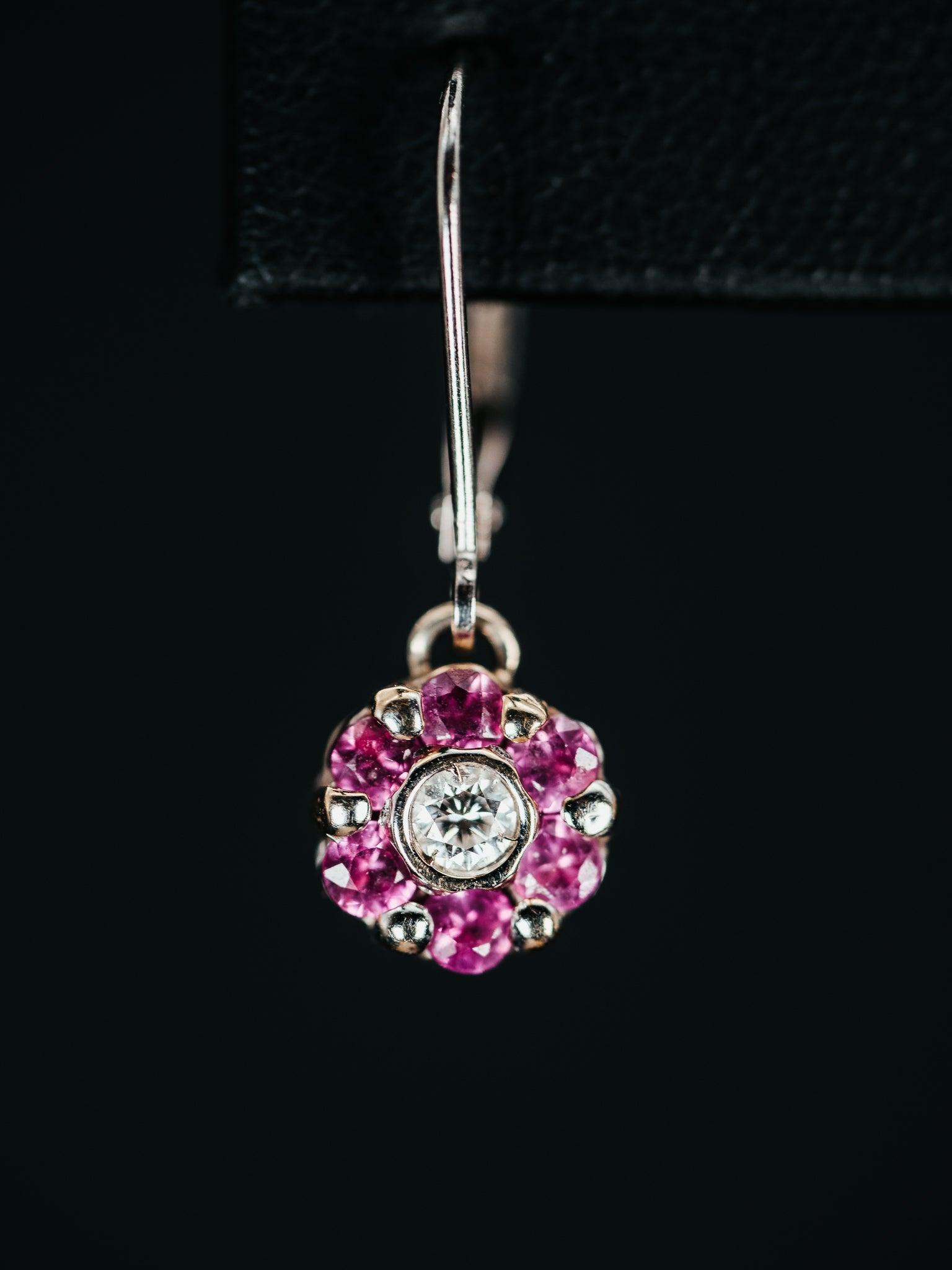 14k White Gold Pink Sapphire and Diamond Earrings