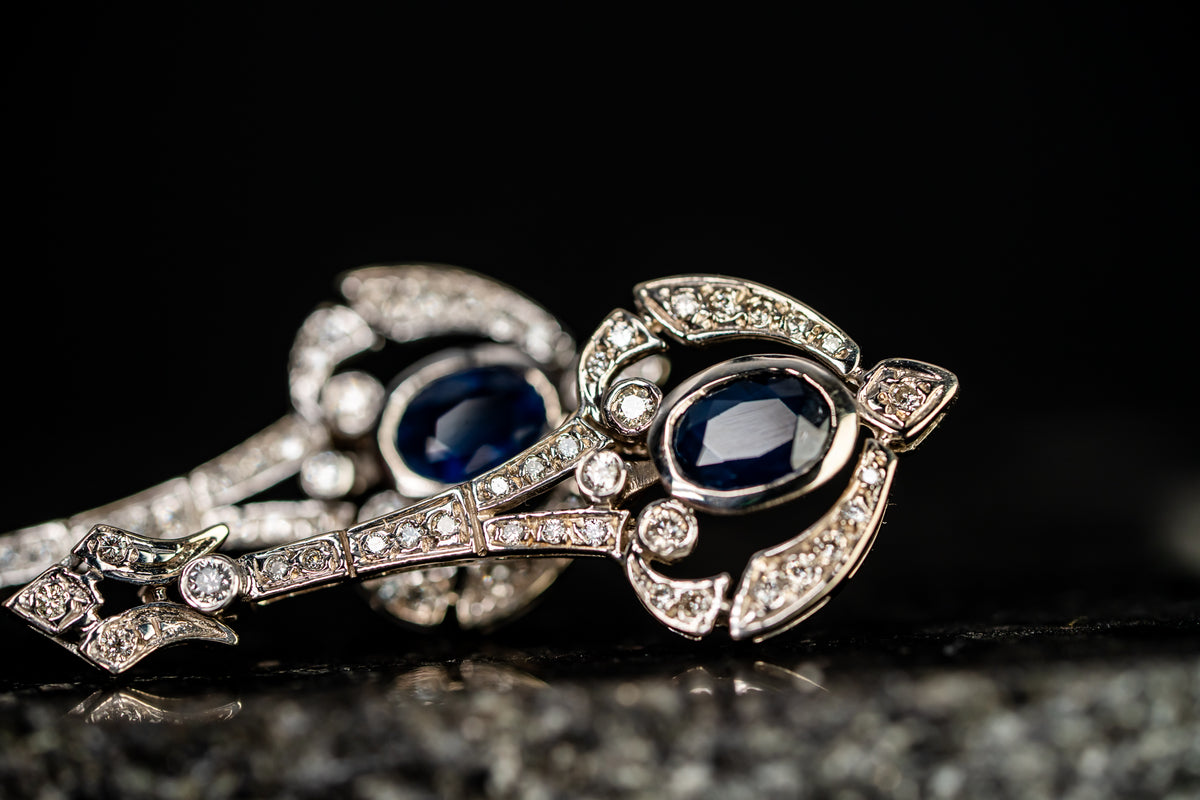 14k White Gold Sapphire and Diamond Drop Earrings