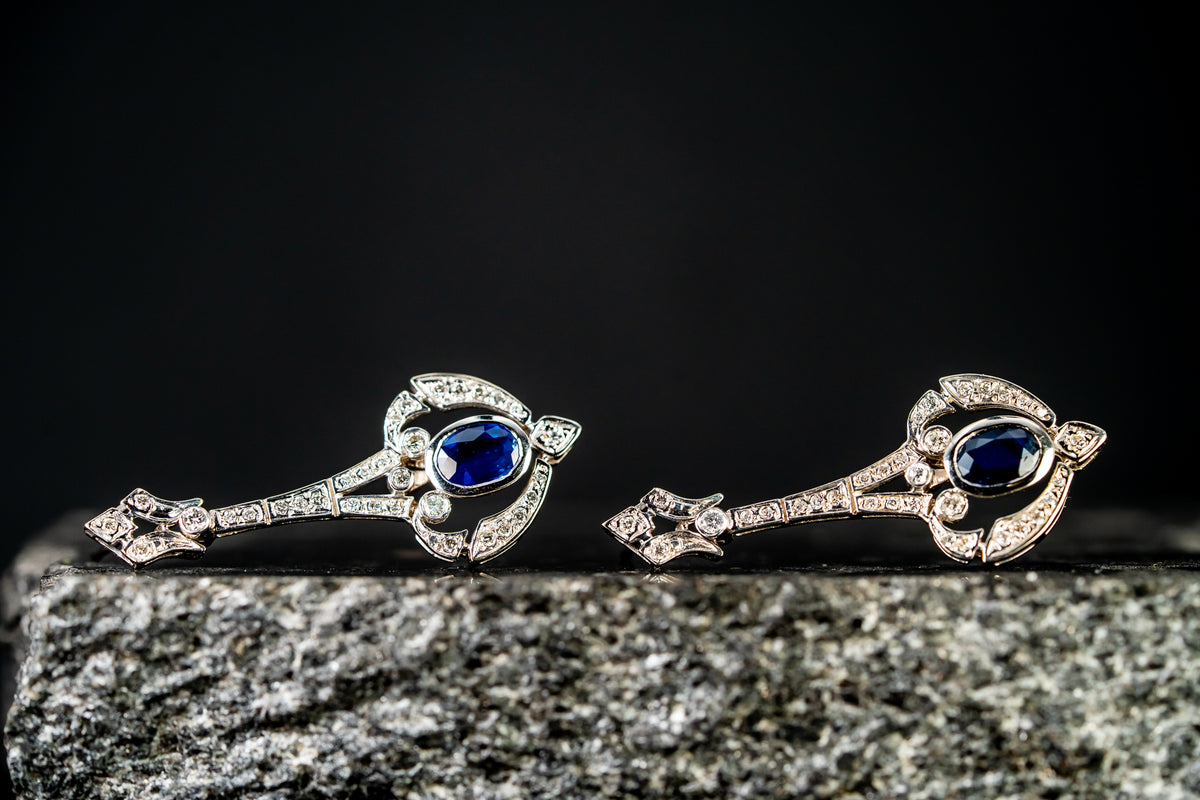 14k White Gold Sapphire and Diamond Drop Earrings