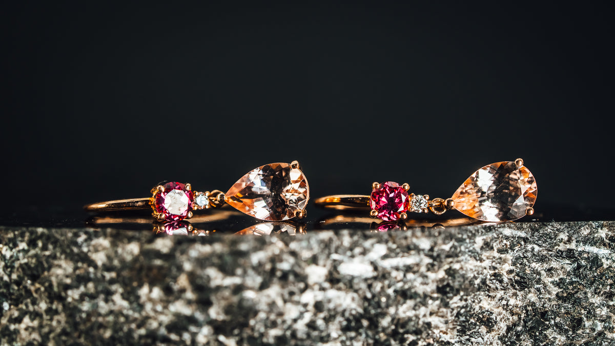 14k Rose Gold Morganite, Pink Tourmaline and Diamond Earrings