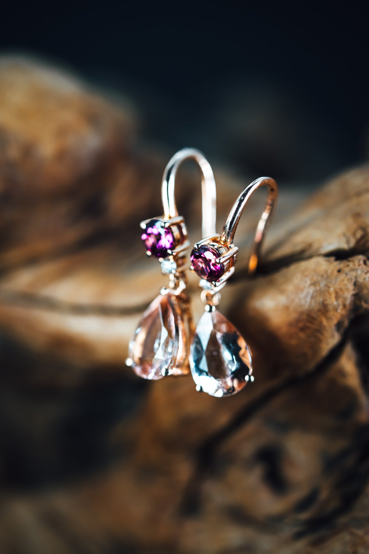 14k Rose Gold Morganite, Pink Tourmaline and Diamond Earrings