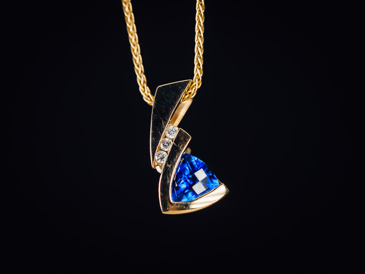 14k Yellow Gold Tanzanite and Diamond Pendant