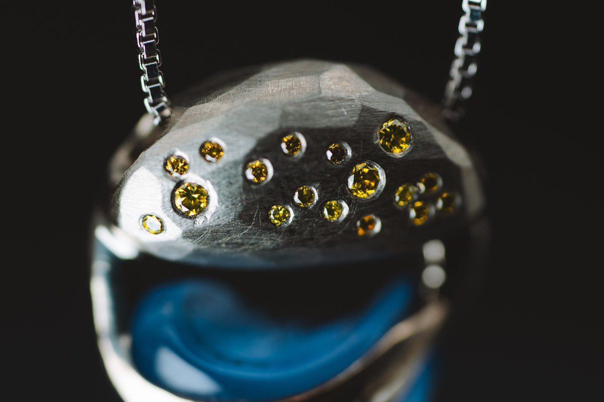 14k White Gold Chalcedony and Yellow Diamond Pendant