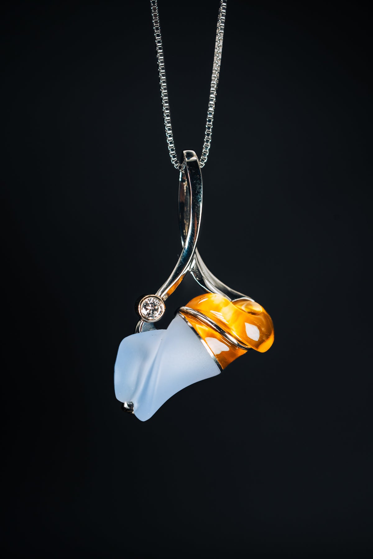 14k White Gold Custom Carved Pendant