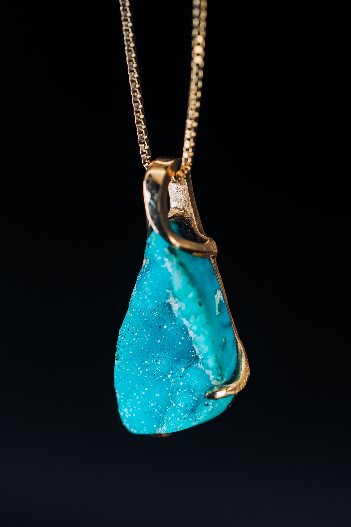 14k Yellow Gold Custom Chrysocolla Druzy Pendant