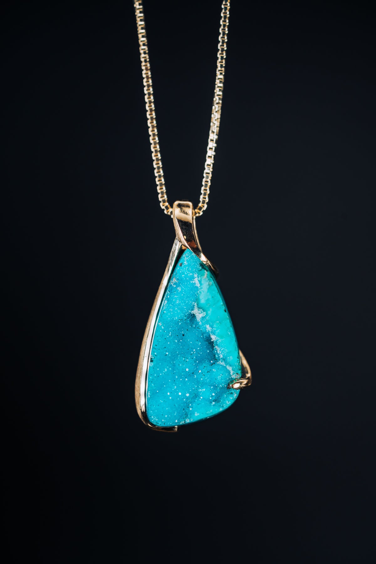 14k Yellow Gold Custom Chrysocolla Druzy Pendant