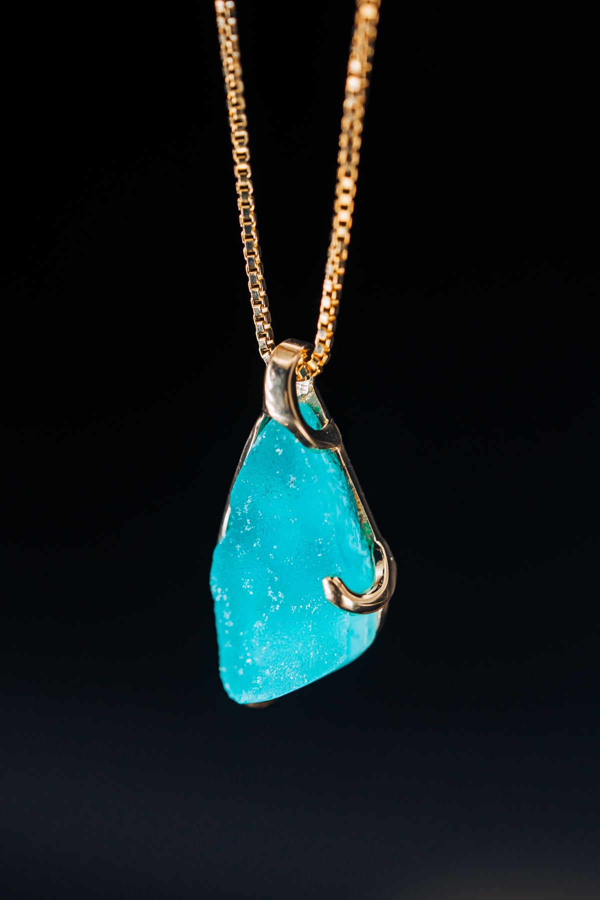 14k Yellow Gold Custom Chrysocolla Druzy Pendant