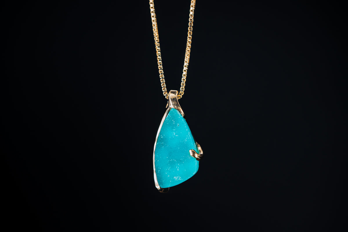 14k Yellow Gold Custom Chrysocolla Druzy Pendant