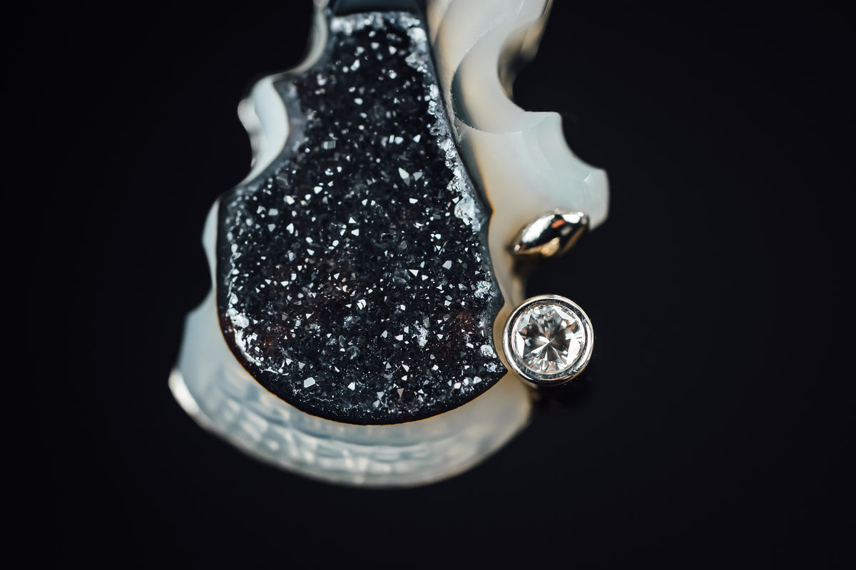 14k White Gold Druzy and Diamond Custom Pendant