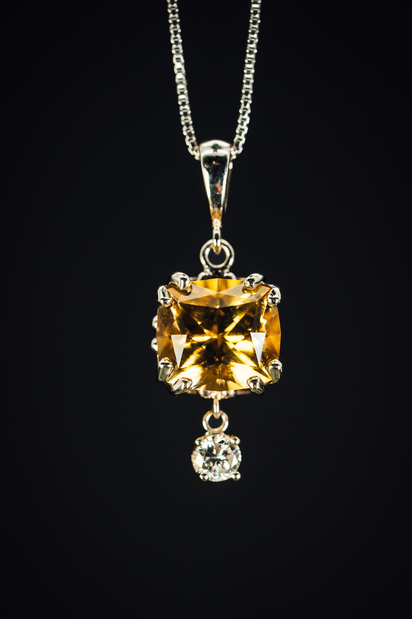 14k White Gold Citrine and Dangling Diamond Pendant