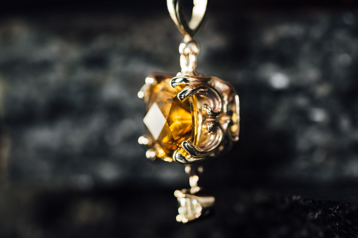 14k White Gold Citrine and Dangling Diamond Pendant