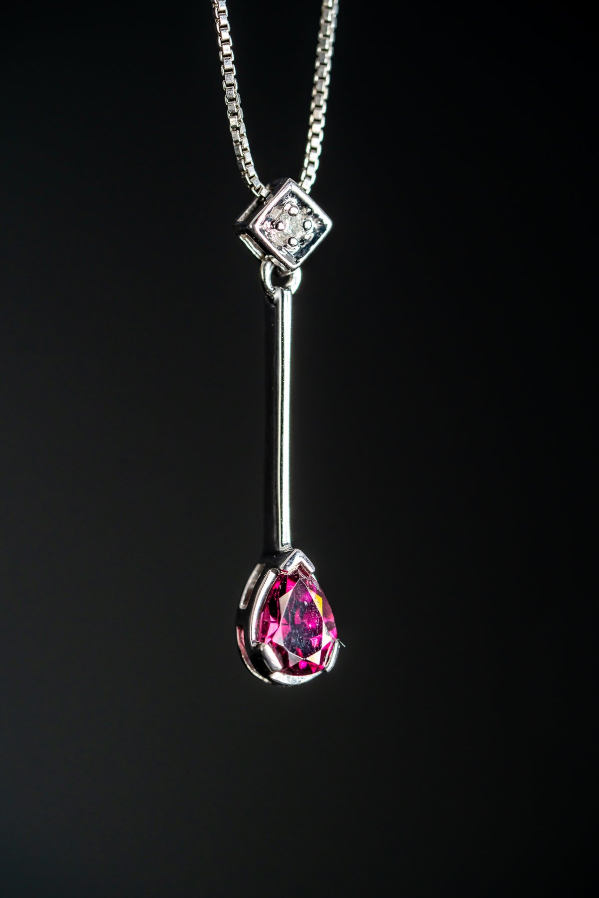 14k White Gold Rhodolite Garnet and Diamond Pendant