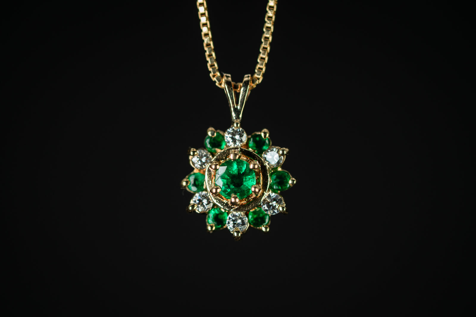 14k Yellow Gold Emerald and Diamond Pendant