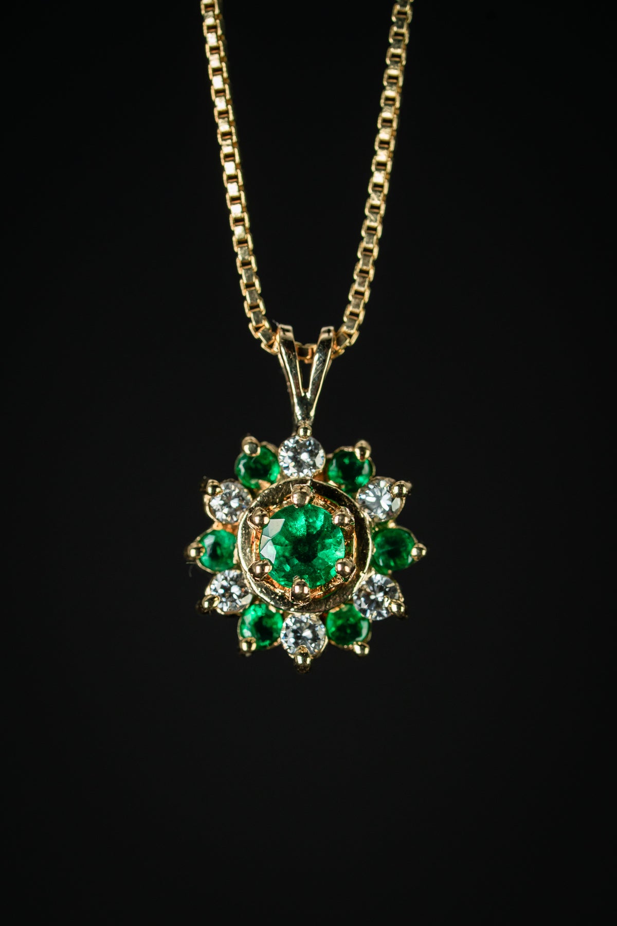 14k Yellow Gold Emerald and Diamond Pendant