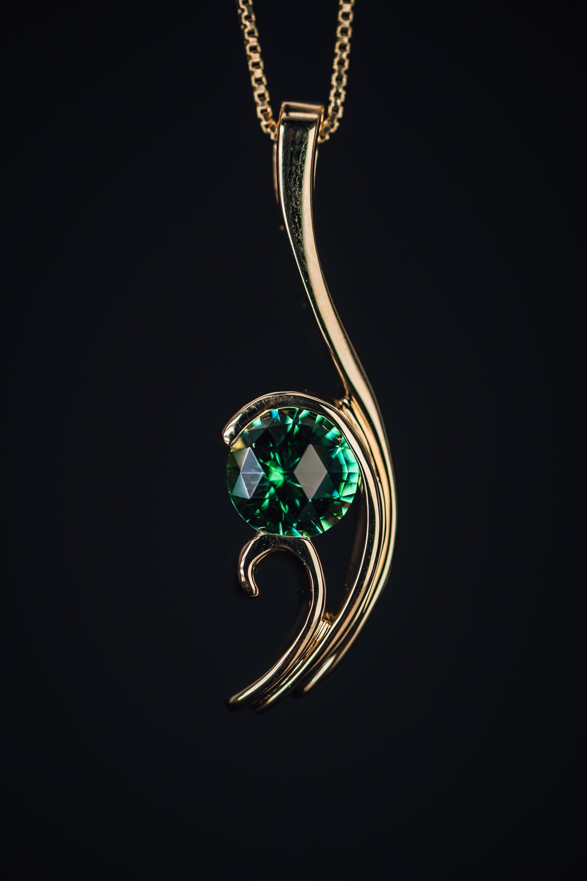 14k Yellow Gold Custom Green Tourmaline Pendant