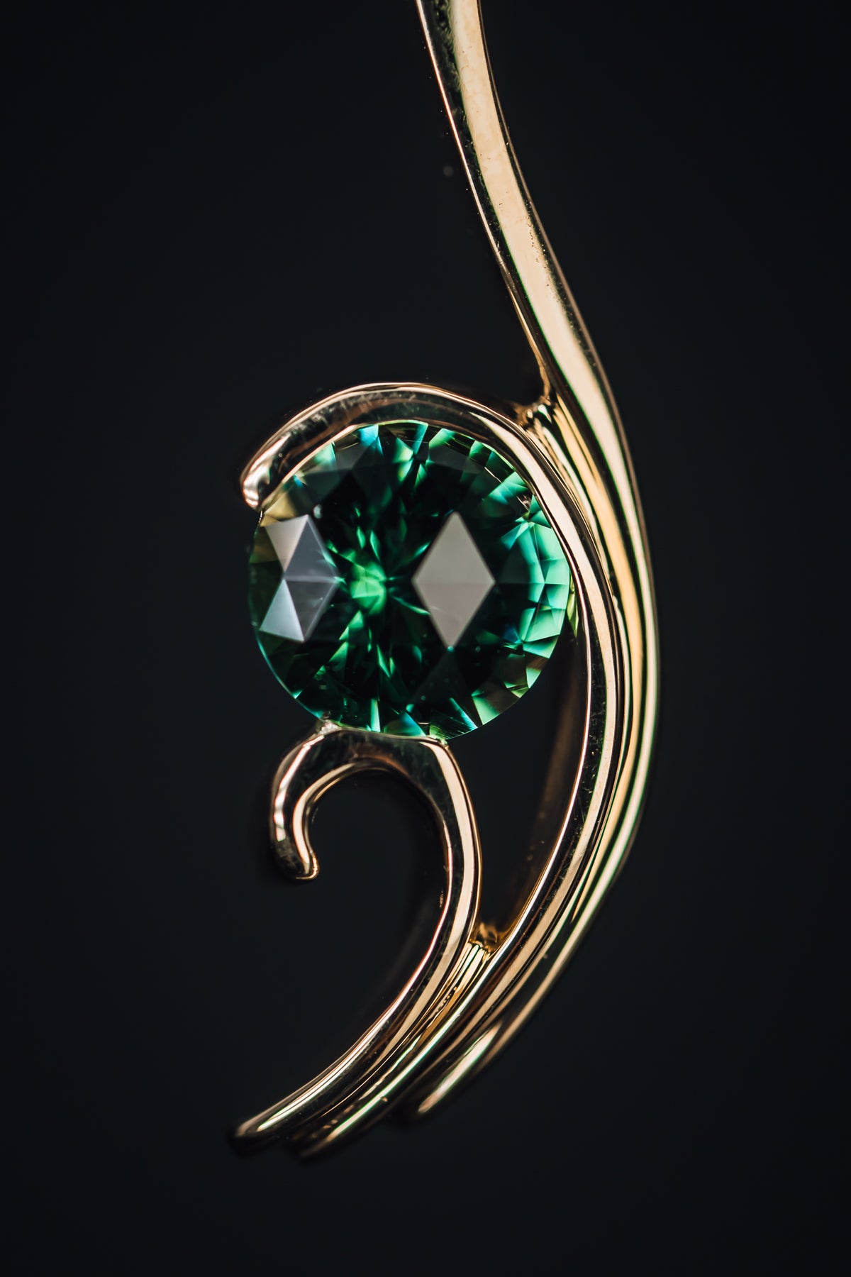 14k Yellow Gold Custom Green Tourmaline Pendant