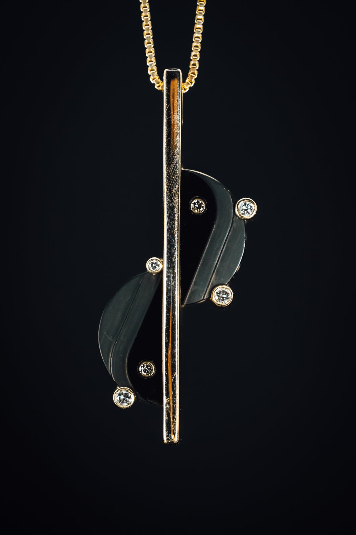 14k Yellow Gold Onyx and Diamond Pendant