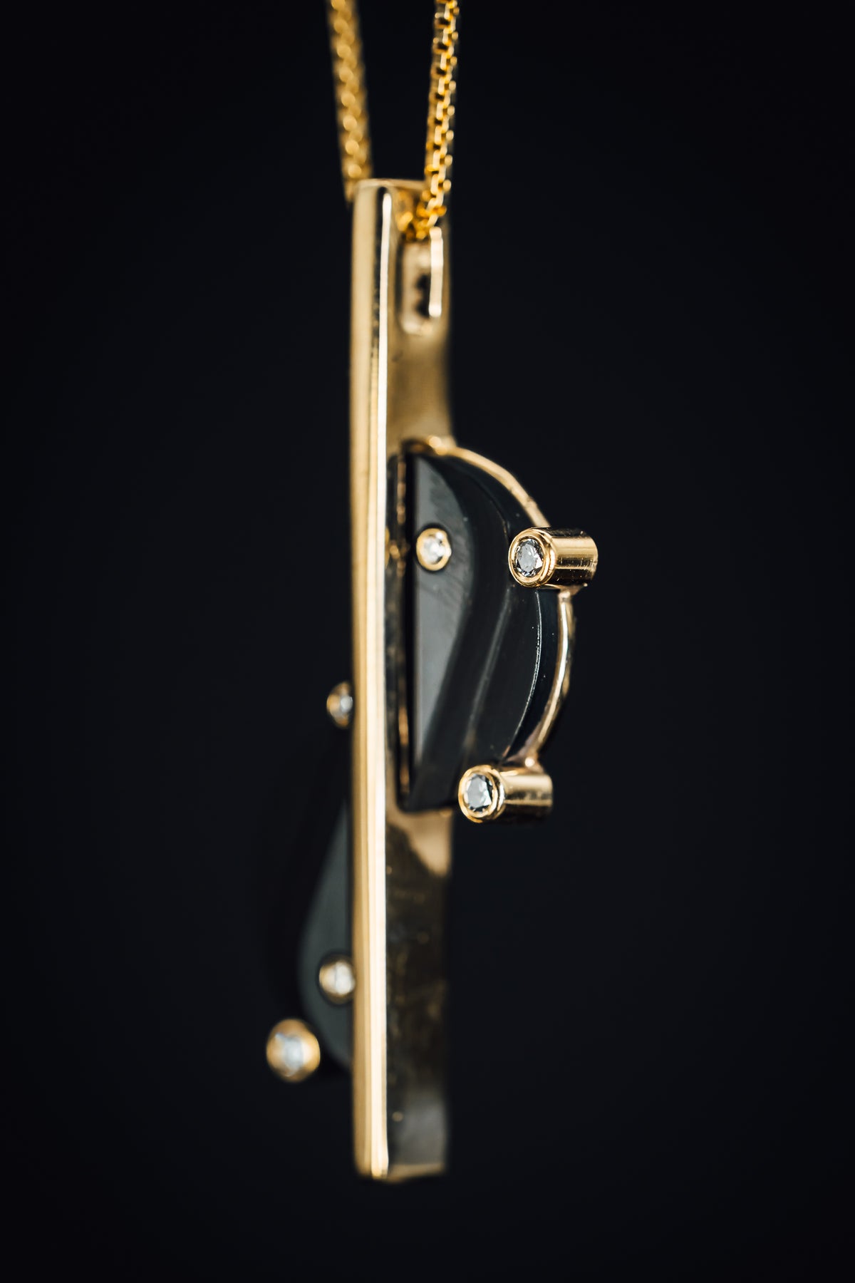 14k Yellow Gold Onyx and Diamond Pendant