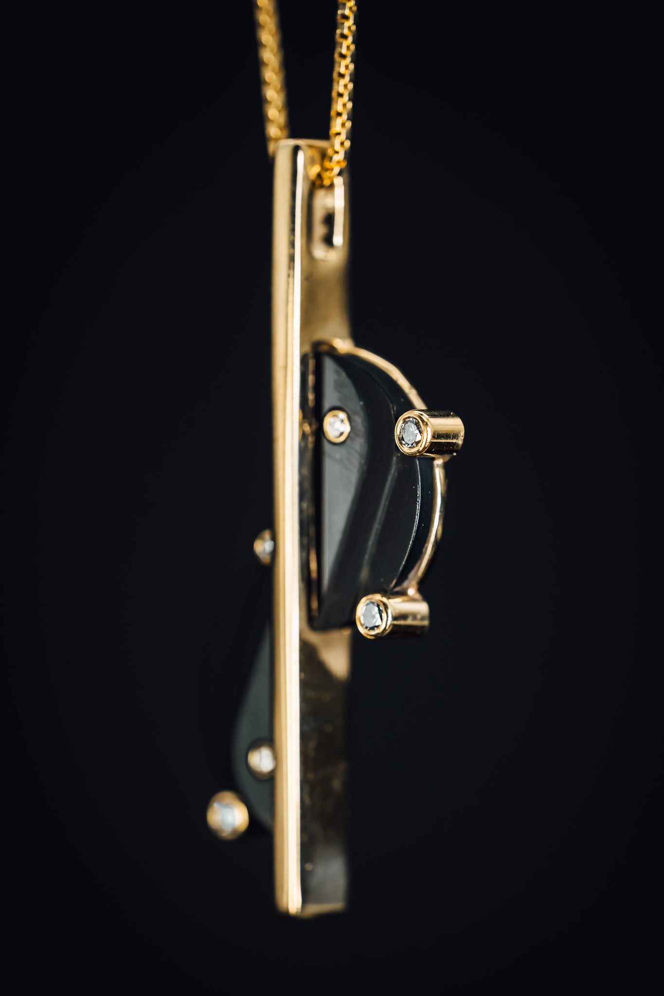 14k Yellow Gold Onyx and Diamond Pendant