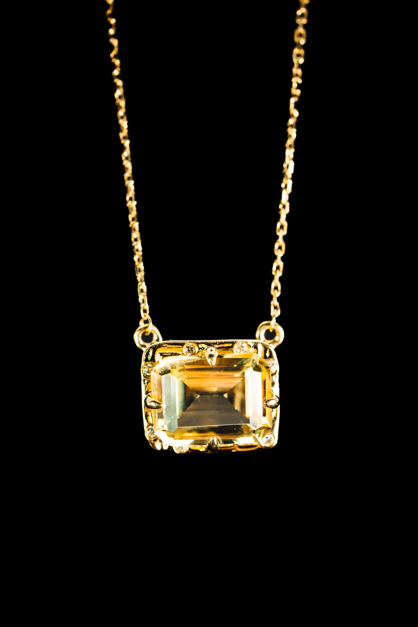 14k Yellow Gold Citrine and Diamond Necklace