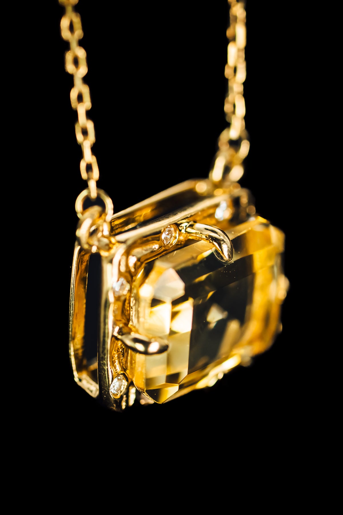 14k Yellow Gold Citrine and Diamond Necklace