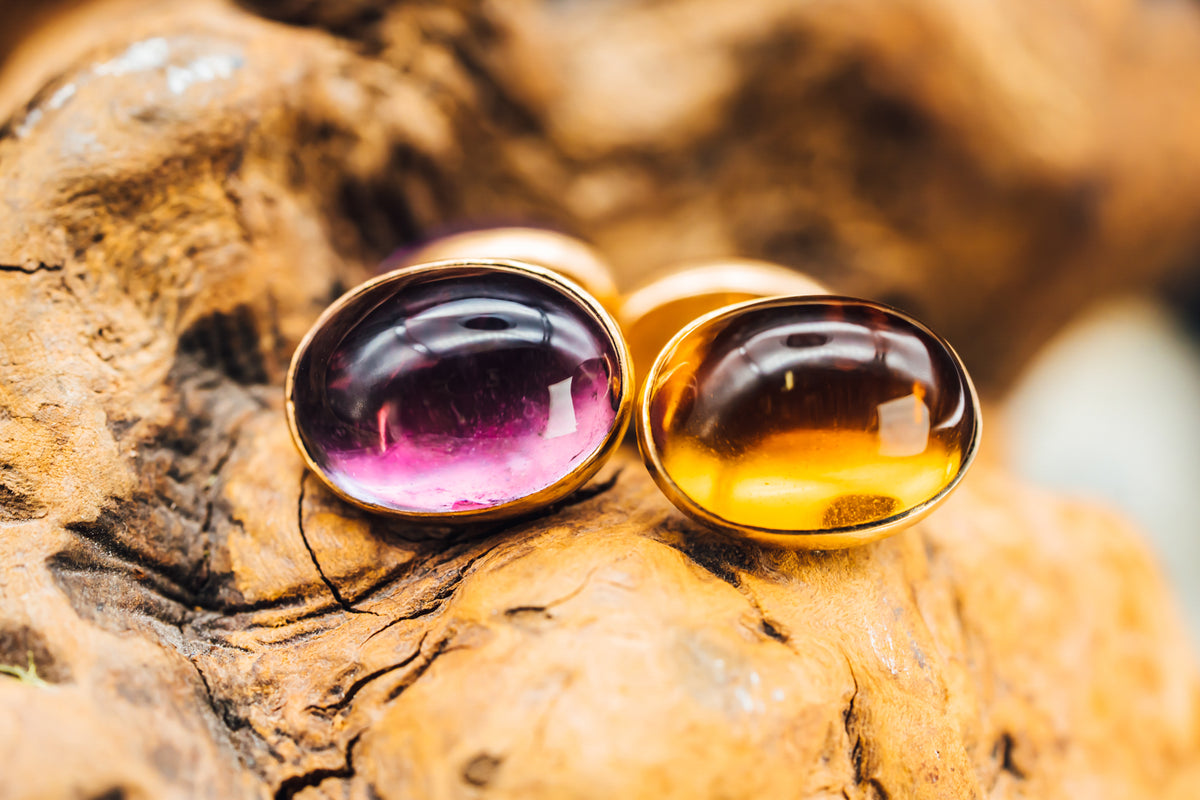 14K Rose Gold Amethyst and Citrine Cuff Links
