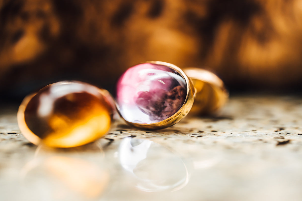 14K Rose Gold Amethyst and Citrine Cuff Links