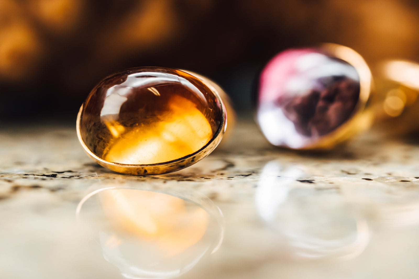 14K Rose Gold Amethyst and Citrine Cuff Links