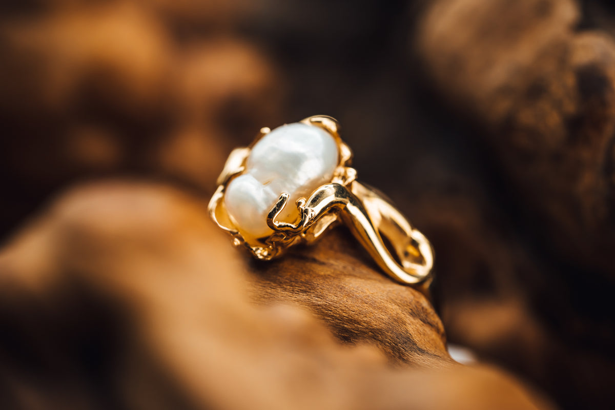 14k Yellow Gold Baroque Pearl Ring