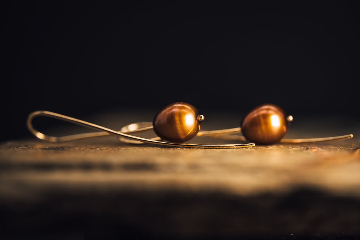 14k Yellow Gold Dyed Chocolate Freshwater Pearls