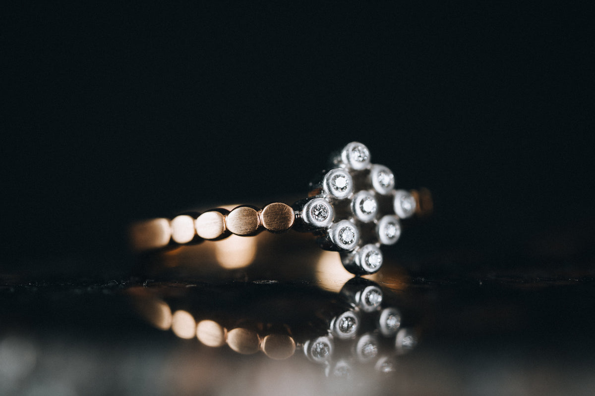 14k Rose and White Gold Cluster Diamond Ring